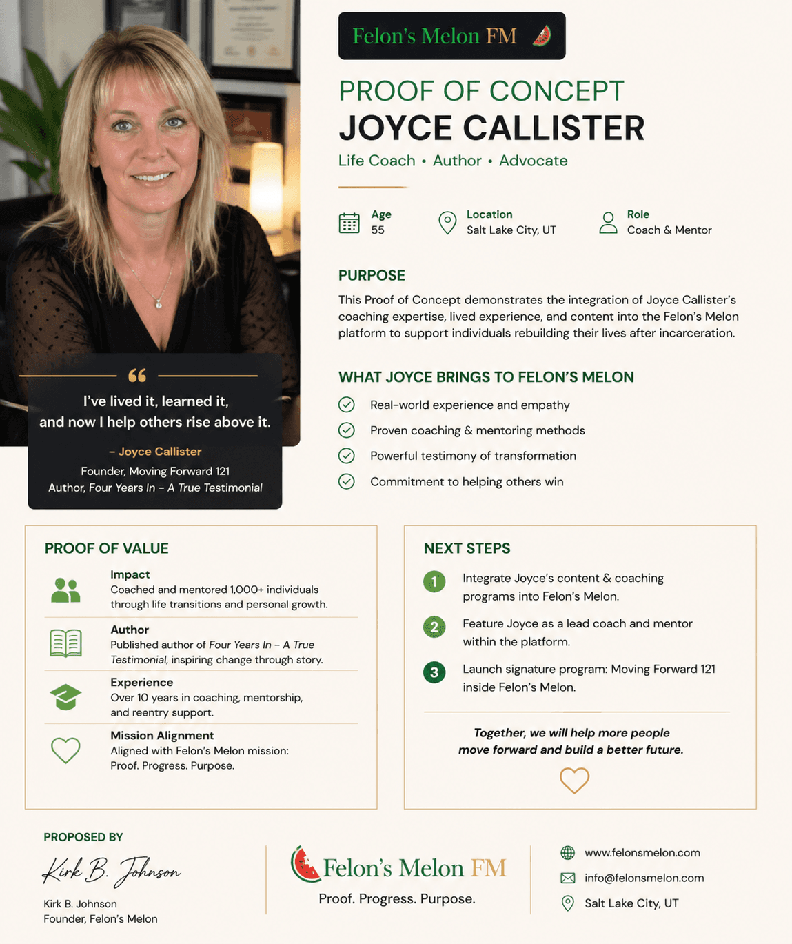 Proof of concept card for Joyce Callister